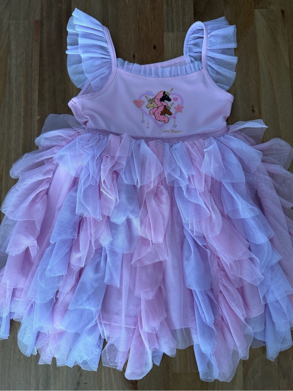 Girls Pink Unicorn Ruffle Tulle Dress Size 4T